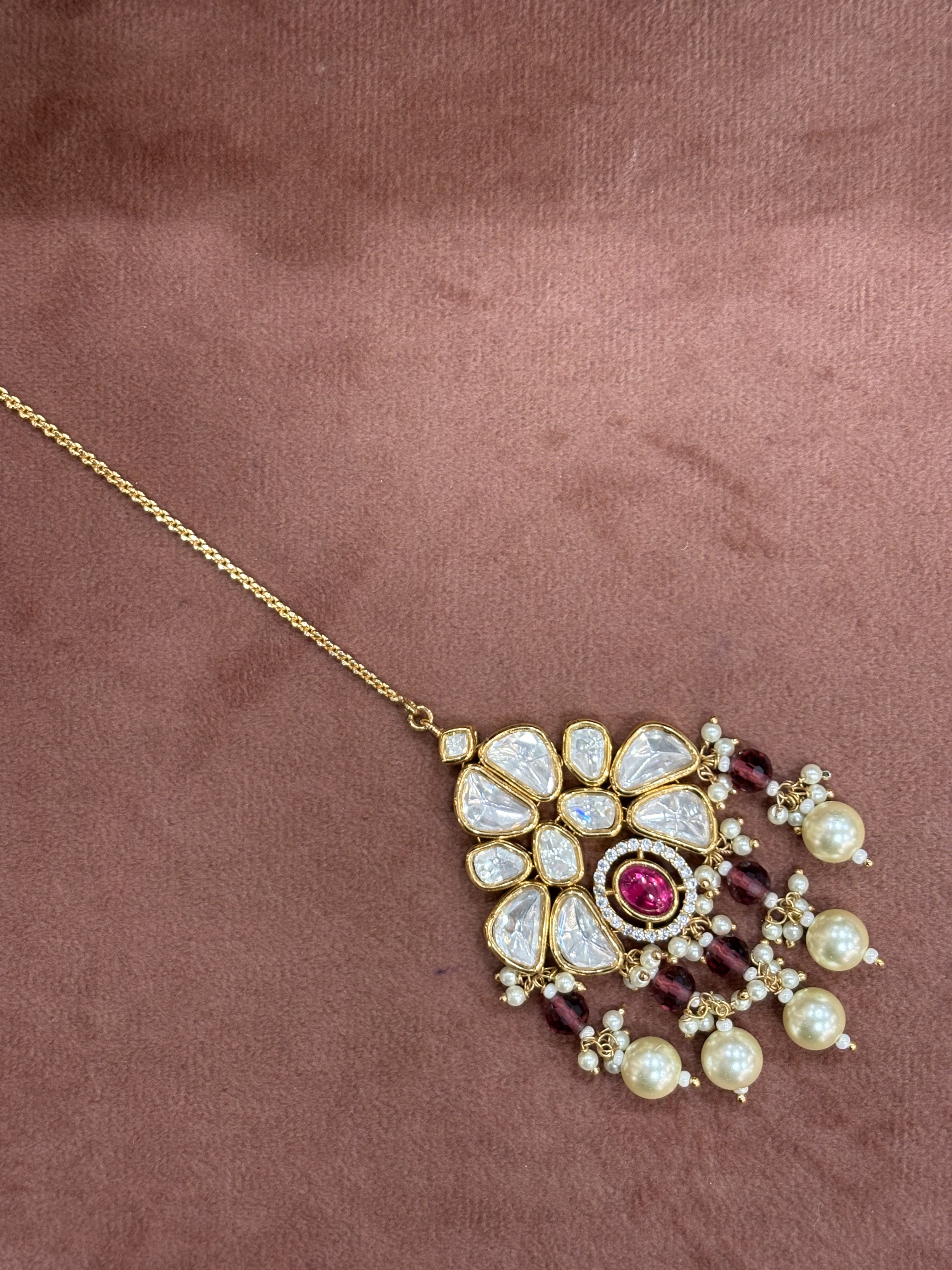 Royal Ruby Kundan Set with Matching Earrings and Maang Teeka