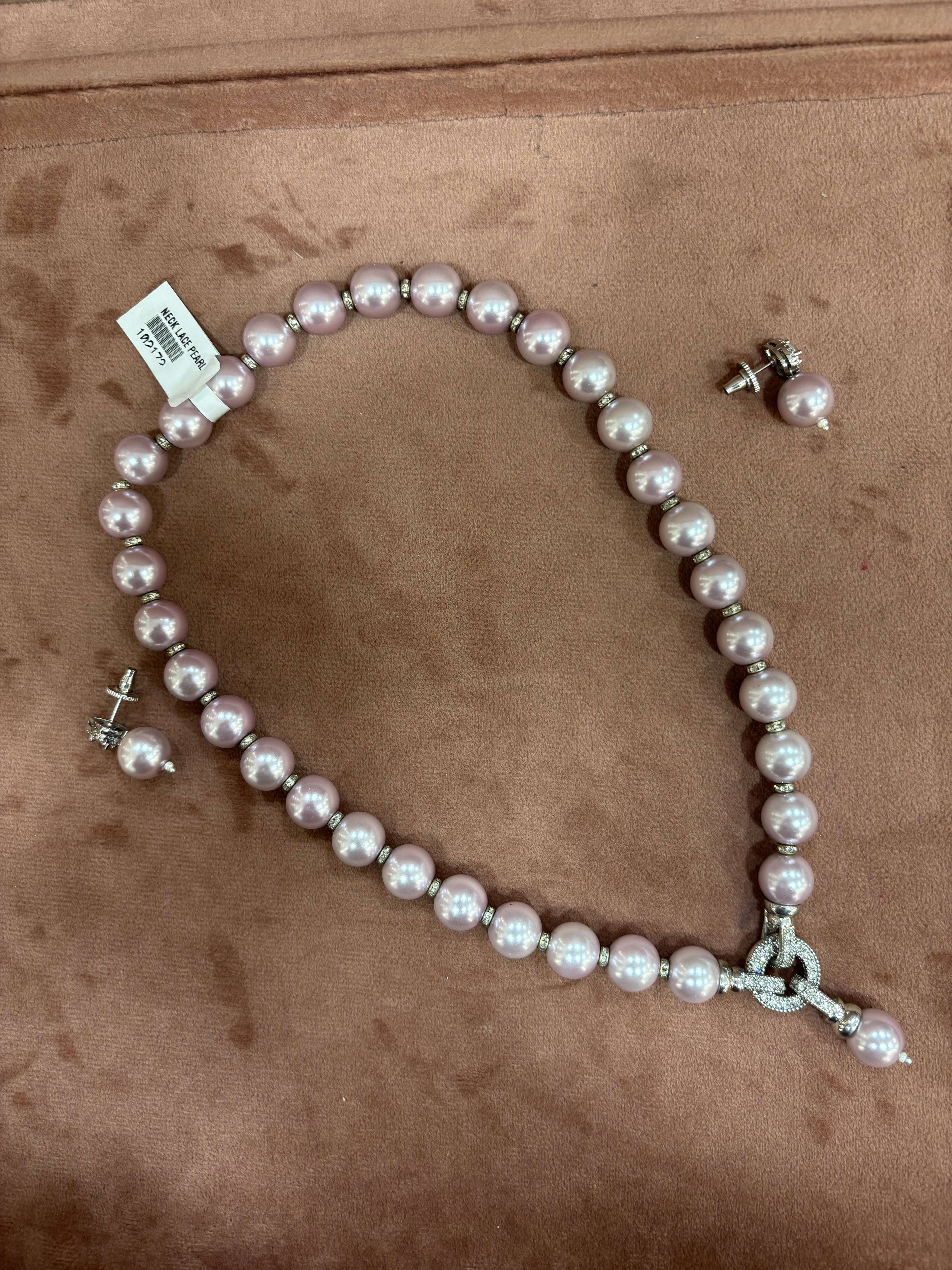Elegant Pearl Necklace Set with Diamond Accents - Available in different colours