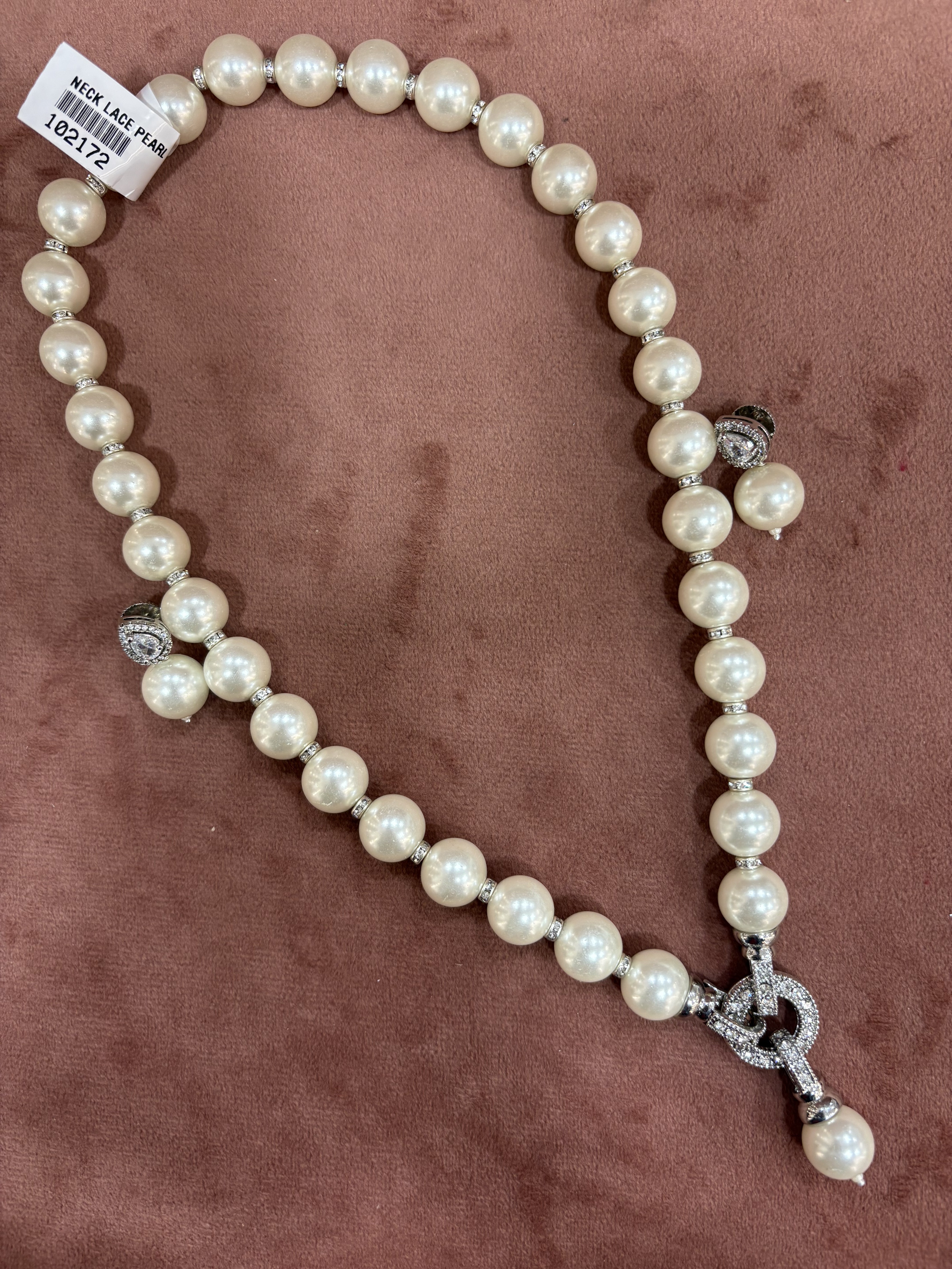 Elegant Pearl Necklace Set with Diamond Accents - Available in different colours