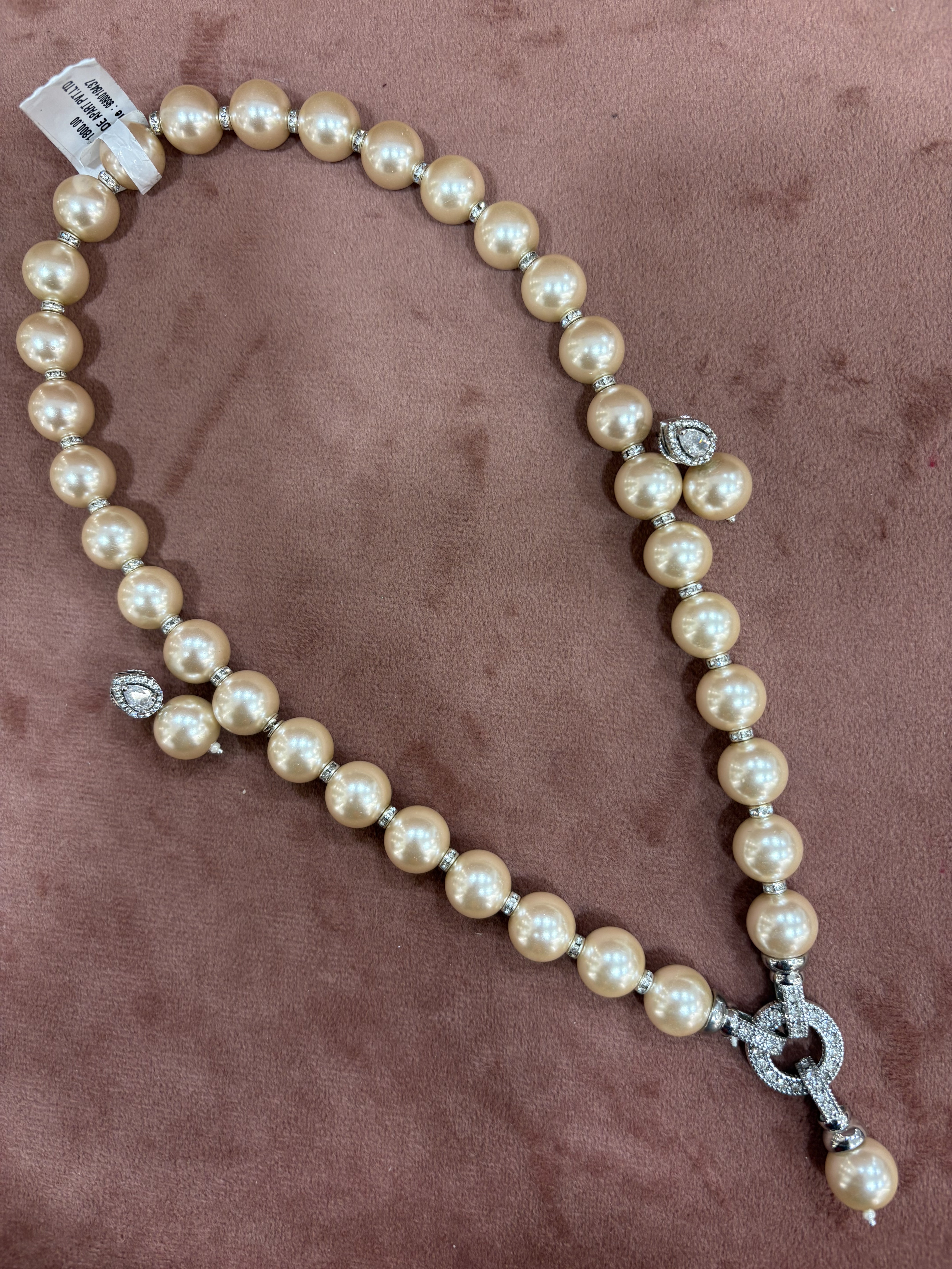 Elegant Pearl Necklace Set with Diamond Accents - Available in different colours