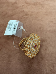 Opulent Gold-Plated Floral Ring with Ruby and Crystal Embellishments
