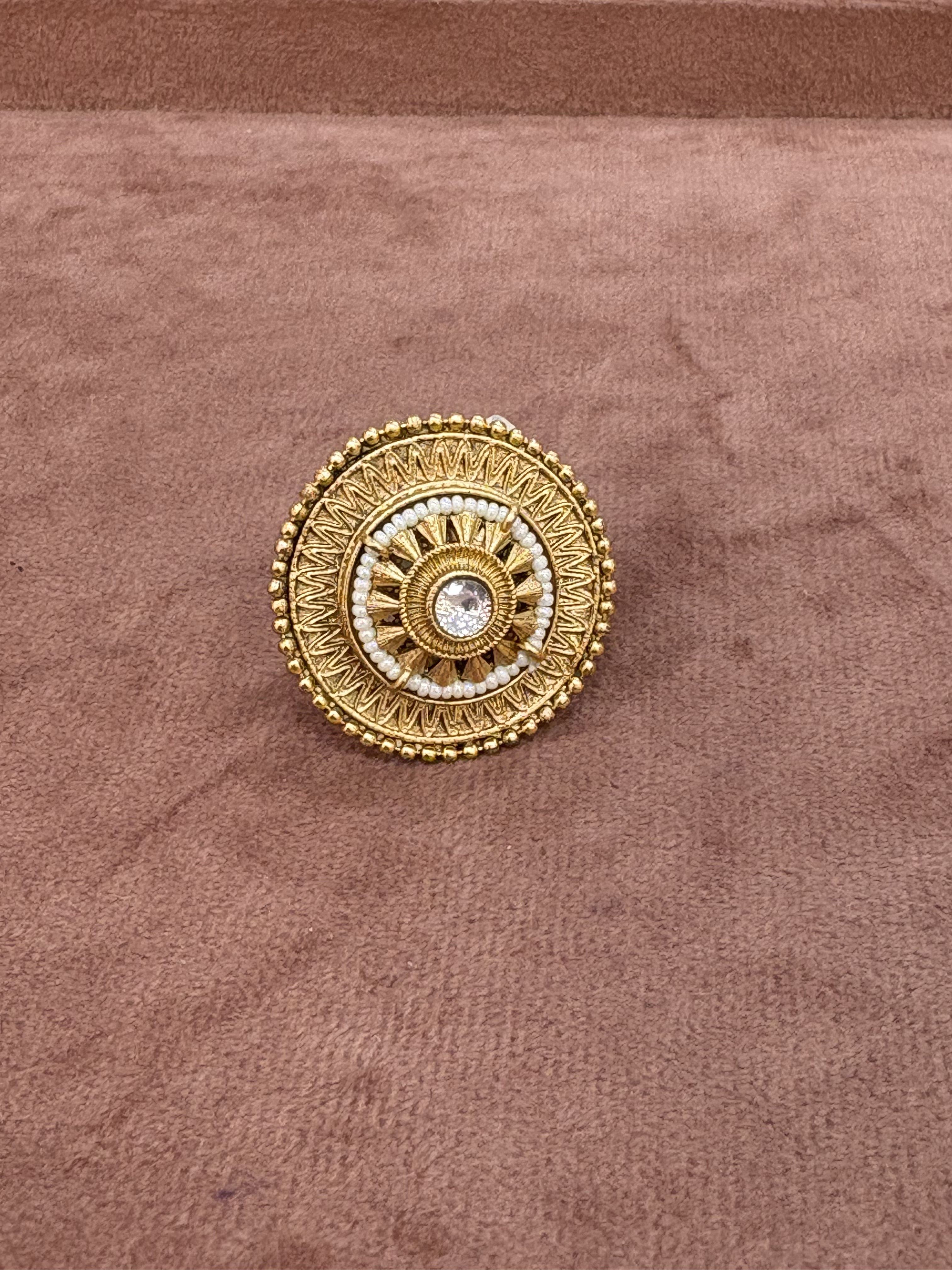 Intricately Designed Circular Gold-Plated Statement Ring