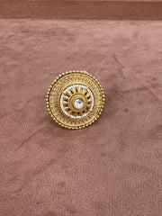 Intricately Designed Circular Gold-Plated Statement Ring