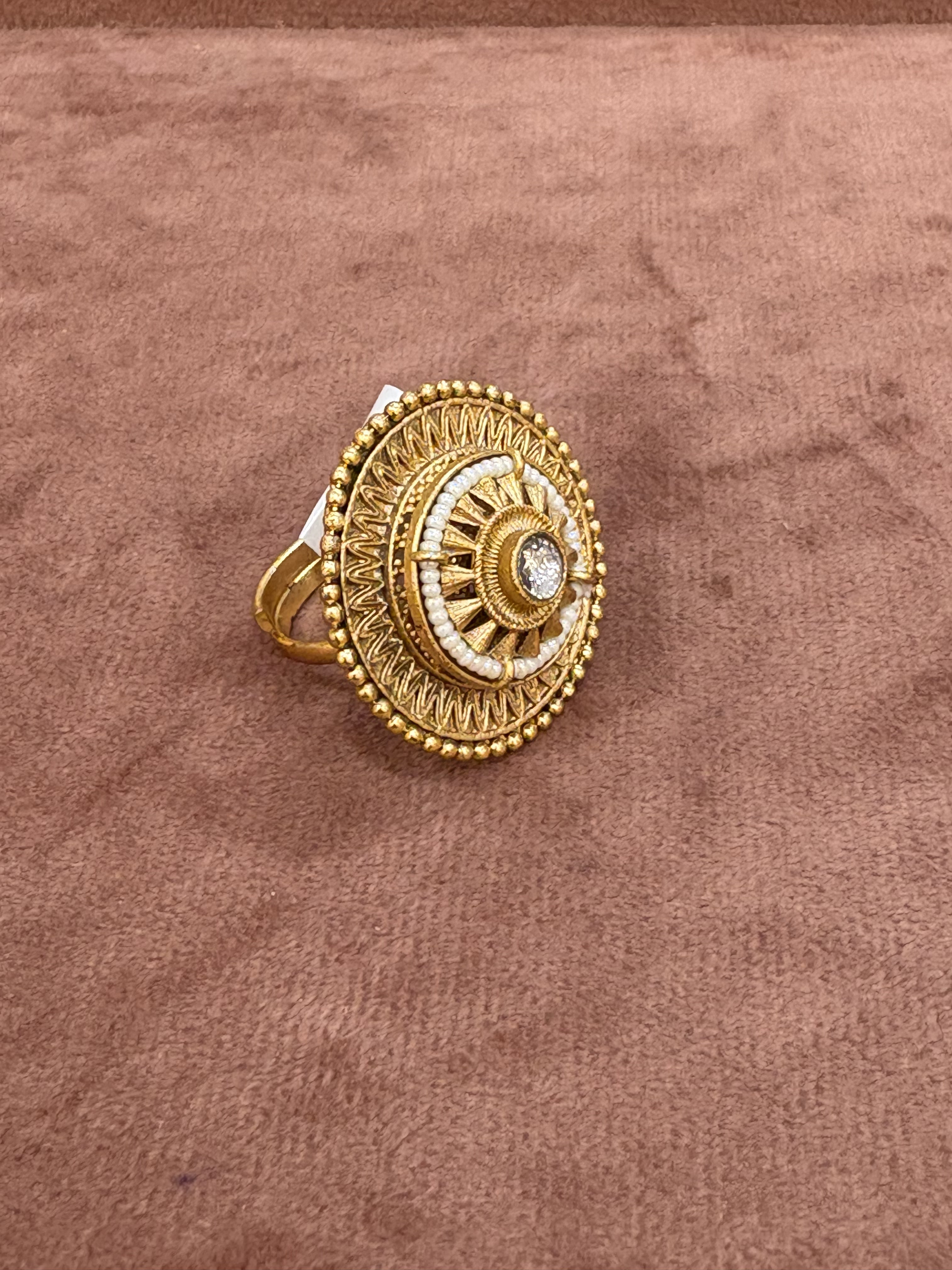 Intricately Designed Circular Gold-Plated Statement Ring