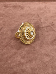 Intricately Designed Circular Gold-Plated Statement Ring