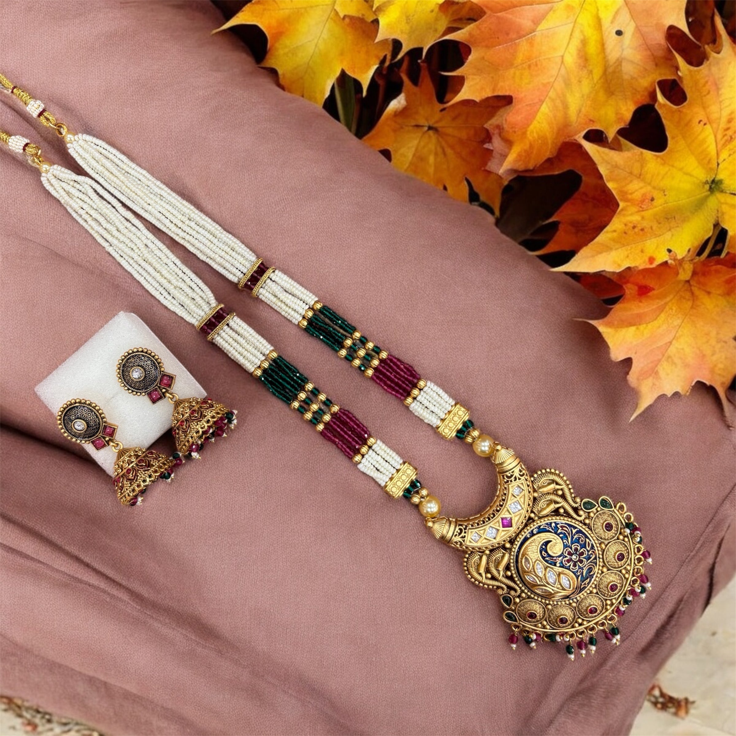 Traditional Peacock Motif Necklace and Earrings set