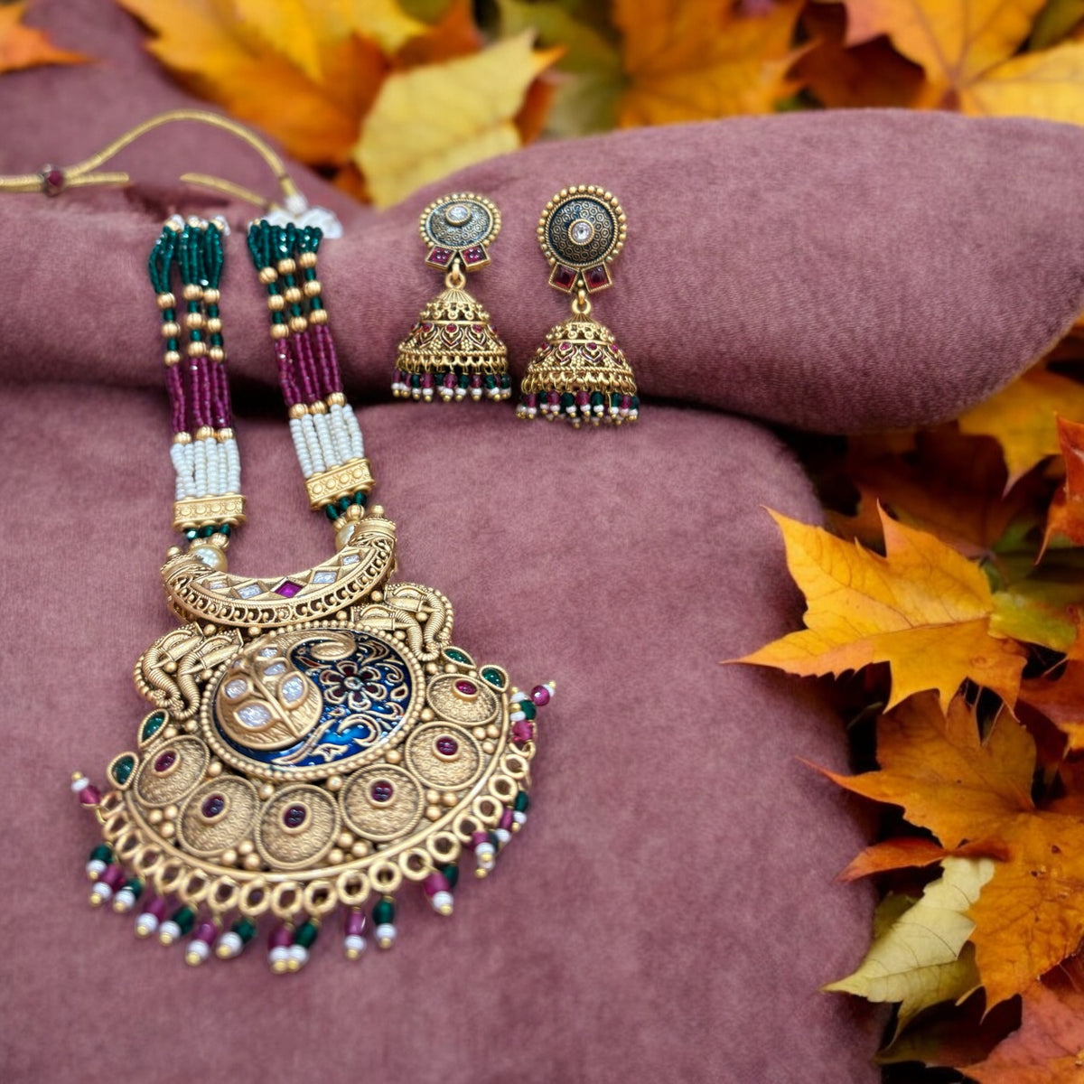 Traditional Peacock Motif Necklace and Earrings set