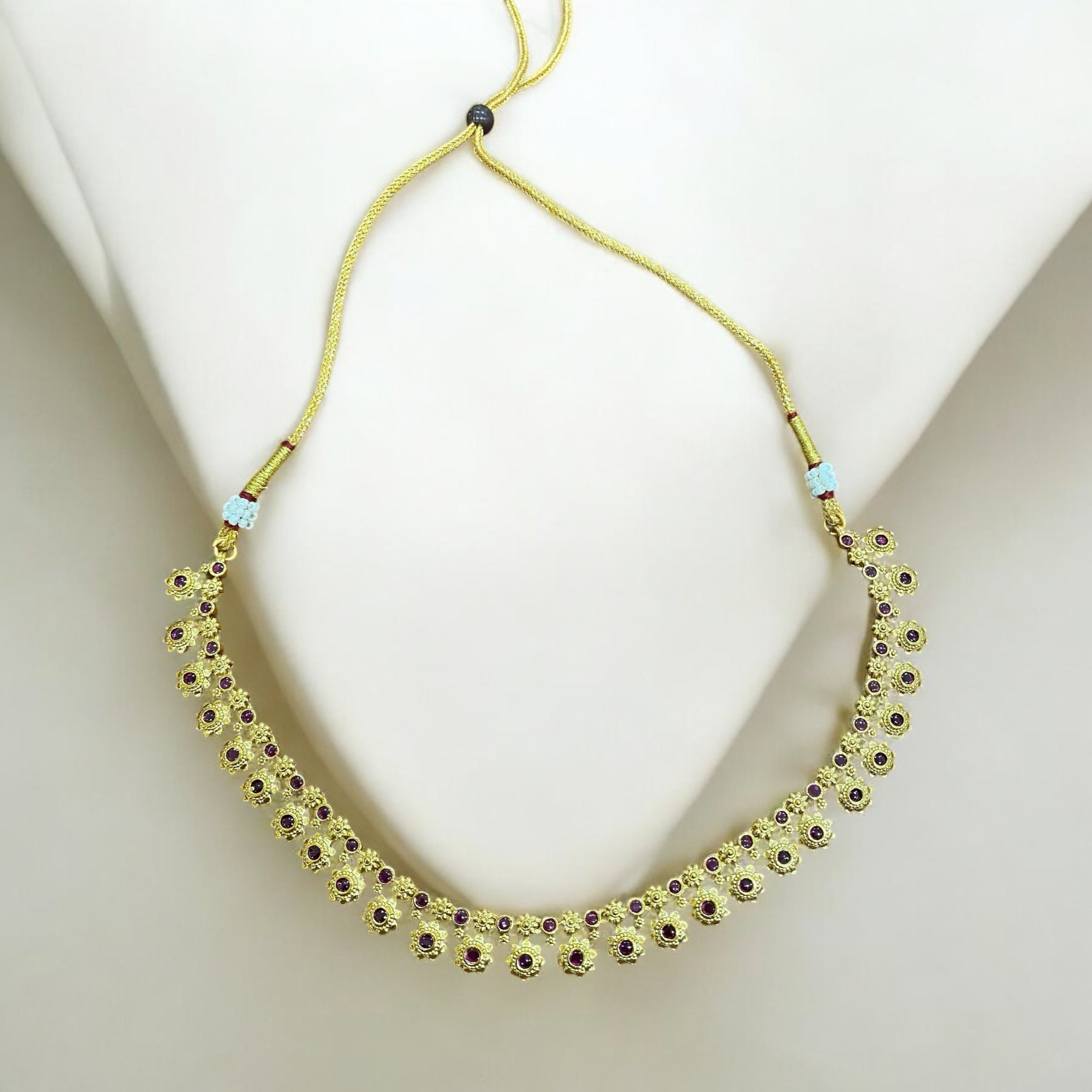 Delicate Floral Gold-Plated Necklace Set with Ruby Accents