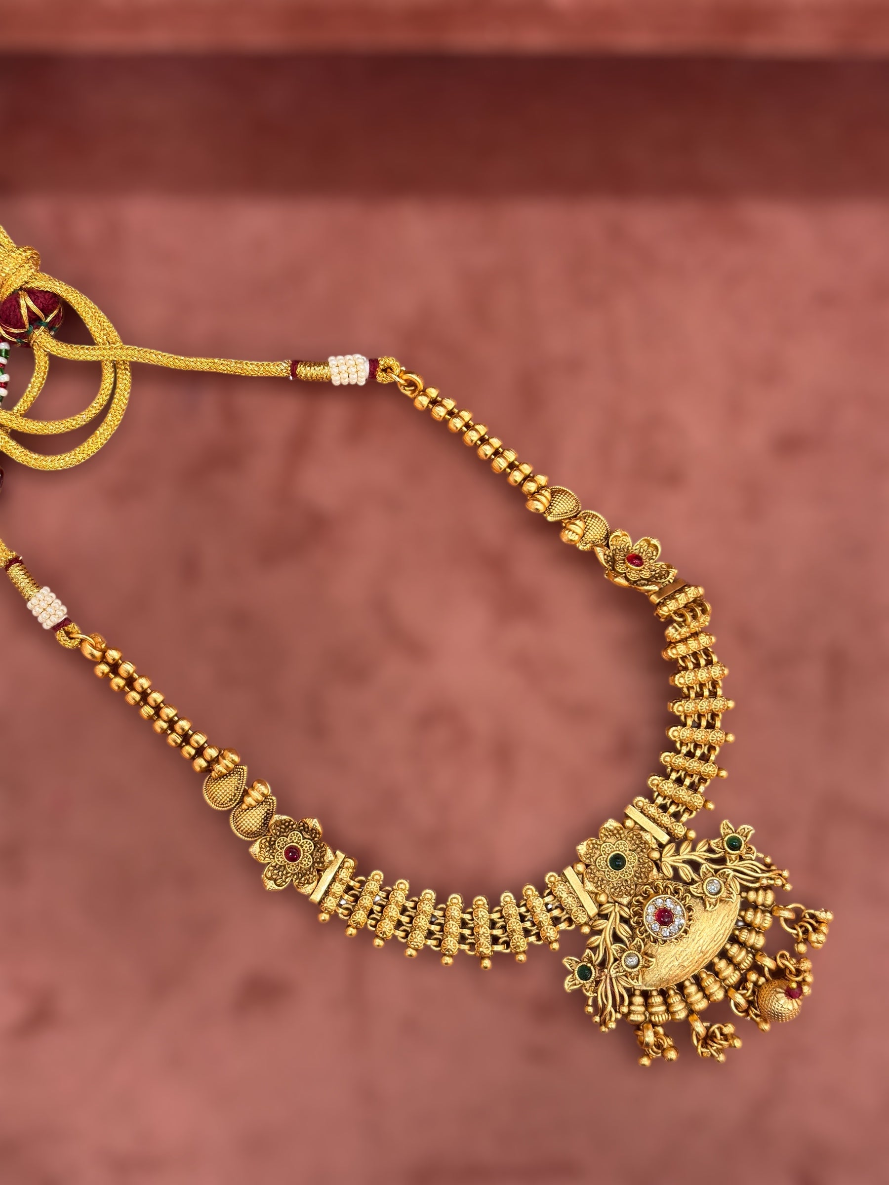 Traditional Gold-Plated Long Necklace and Choker Set