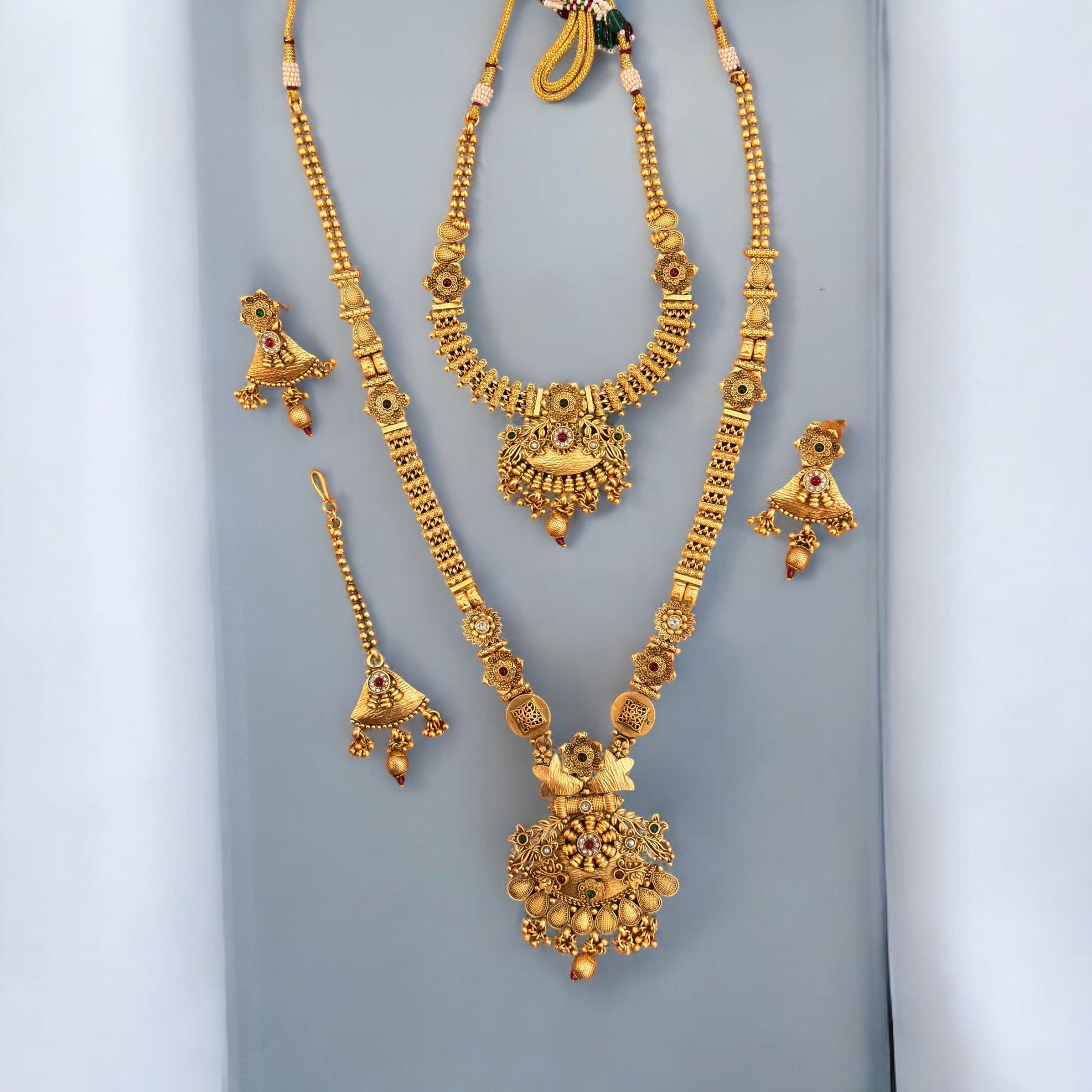 Traditional Gold-Plated Long Necklace and Choker Set
