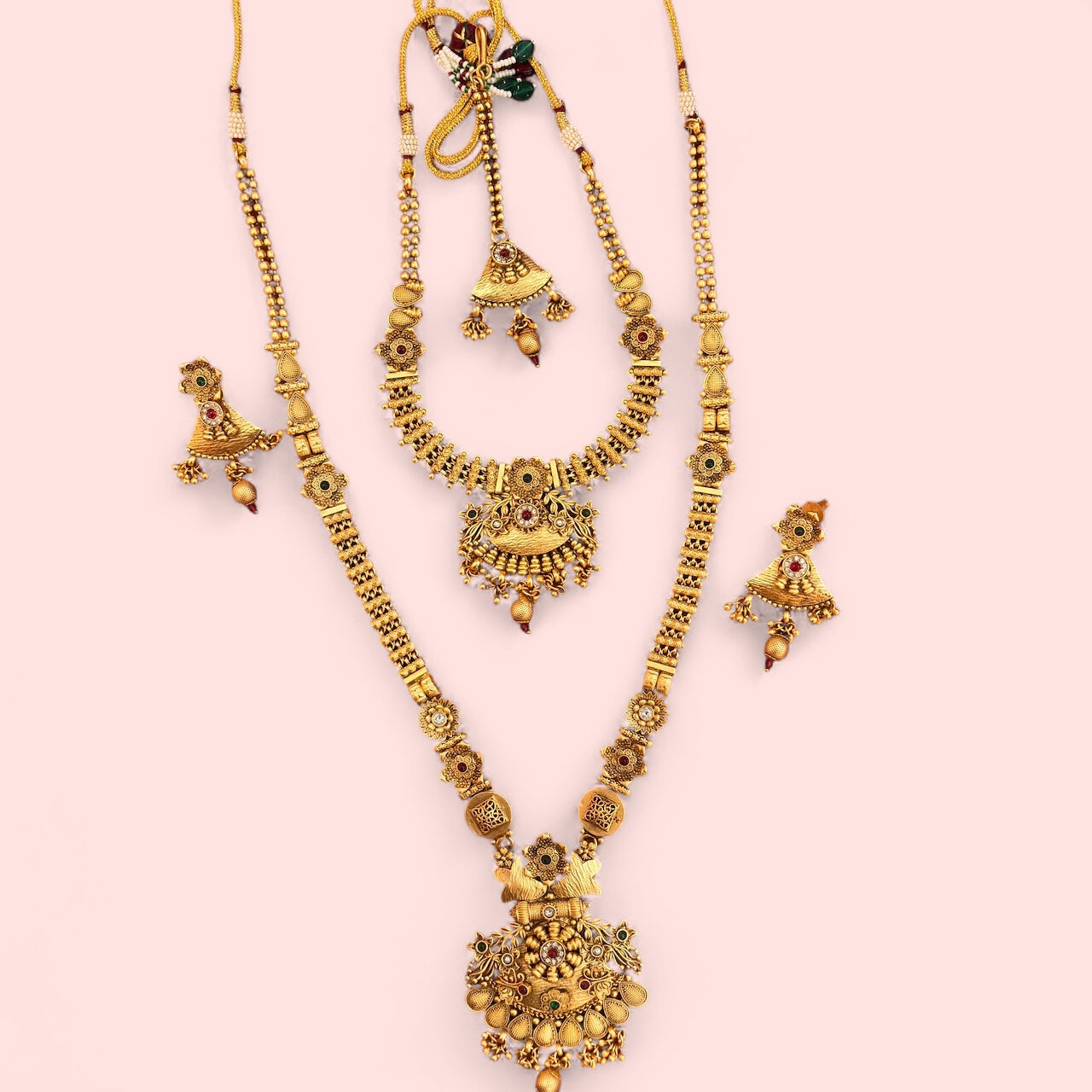 Traditional Gold-Plated Long Necklace and Choker Set