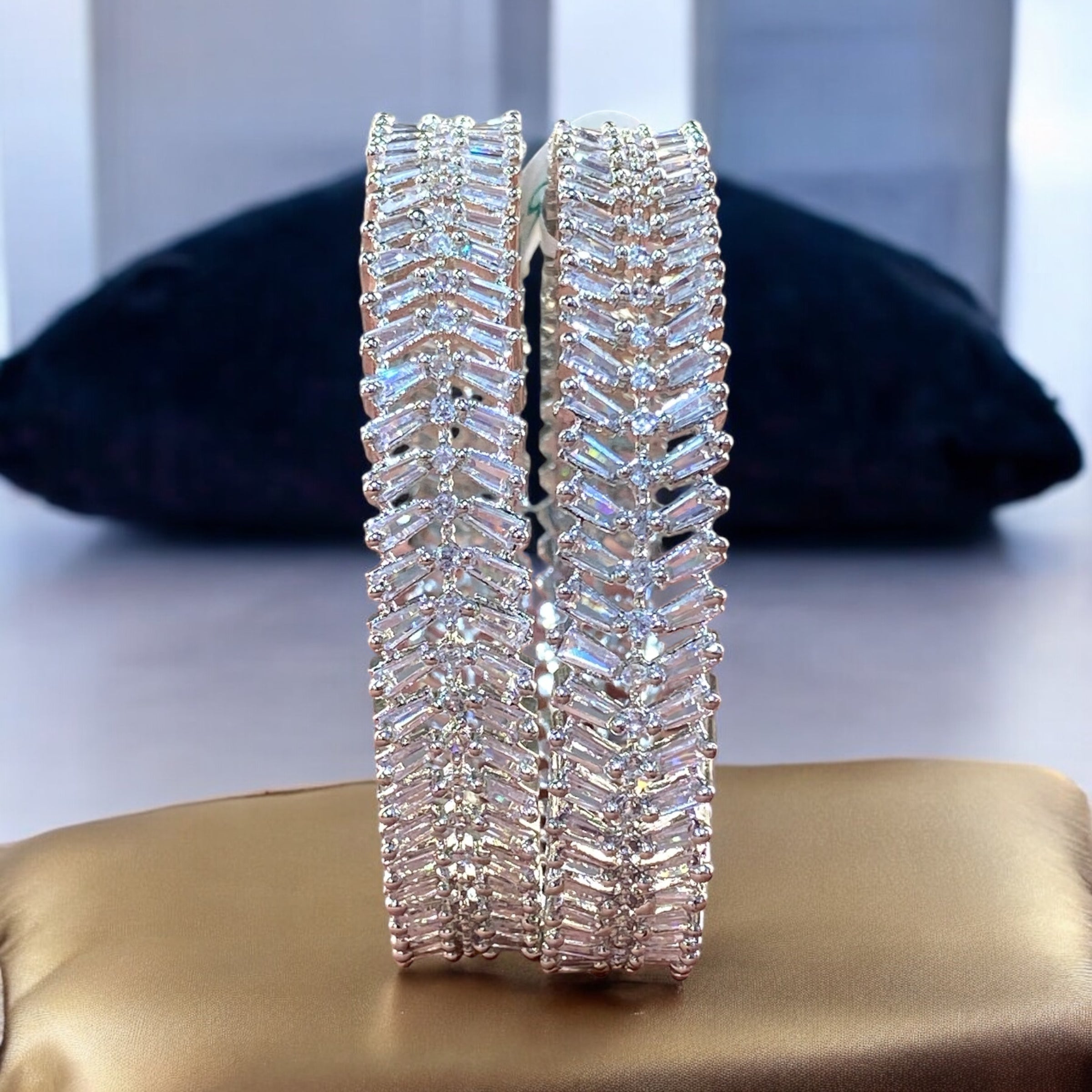 Elegant Silver-Toned Zircon Bangles – Set of Two