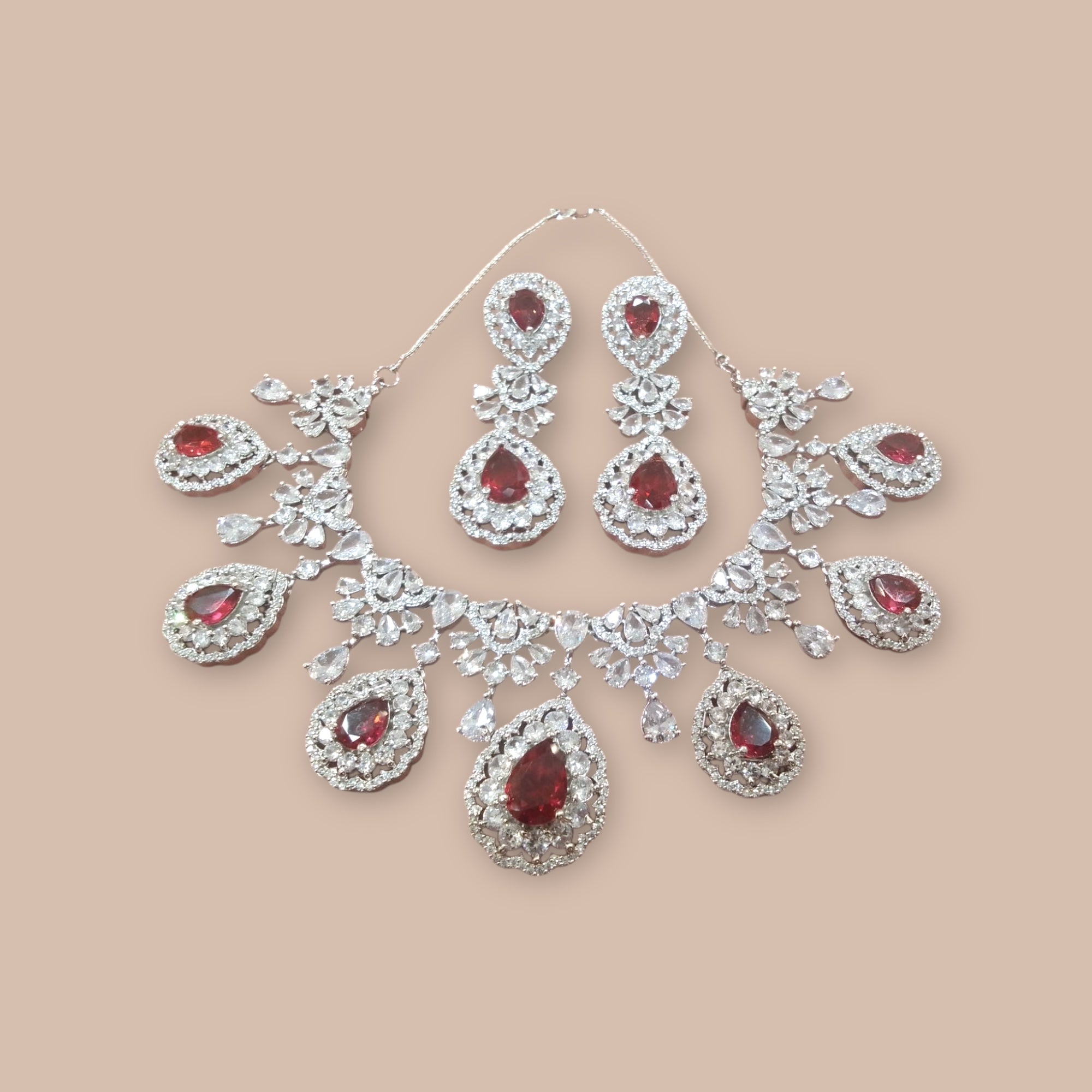 Royal Ruby Statement Necklace & Earring Set