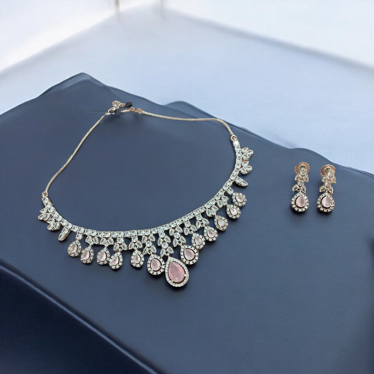 Elegant Pink Stone Necklace and Earring Set