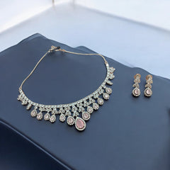 Elegant Pink Stone Necklace and Earring Set