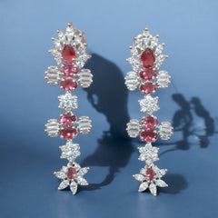 Floral Ruby-Inspired Necklace and Earring Set