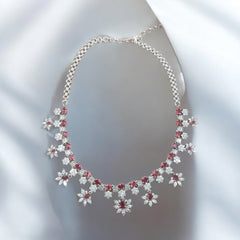 Floral Ruby-Inspired Necklace and Earring Set