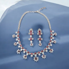 Floral Ruby-Inspired Necklace and Earring Set
