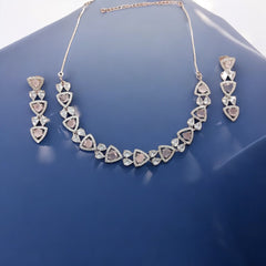 Elegant Pink and White Stone Necklace and Earring Set