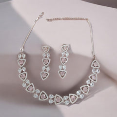 Elegant Pink and White Stone Necklace and Earring Set