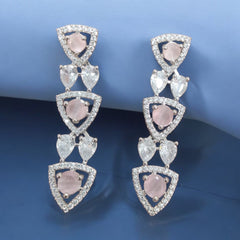 Elegant Pink and White Stone Necklace and Earring Set