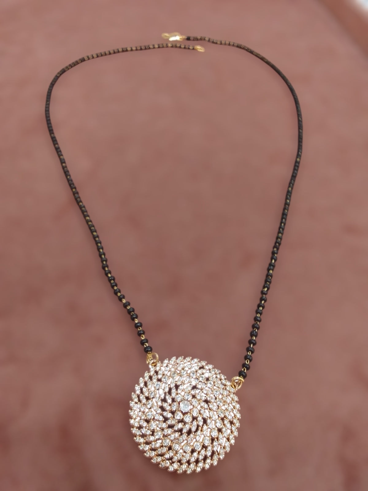 Elegant Gold & Diamond Mangalsutra with Spiral Pendant