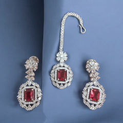 Product Description: Luxurious Silver and Ruby Bridal Jewelry Set