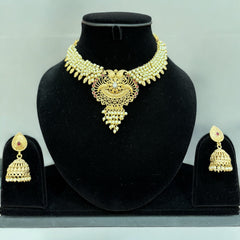 Exquisite Gold and Pearl Necklace Set with Jhumka Earrings