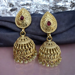 Exquisite Gold and Pearl Necklace Set with Jhumka Earrings