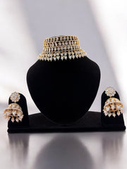 Elegant Kundan and Pearl Choker Set with Matching Earrings