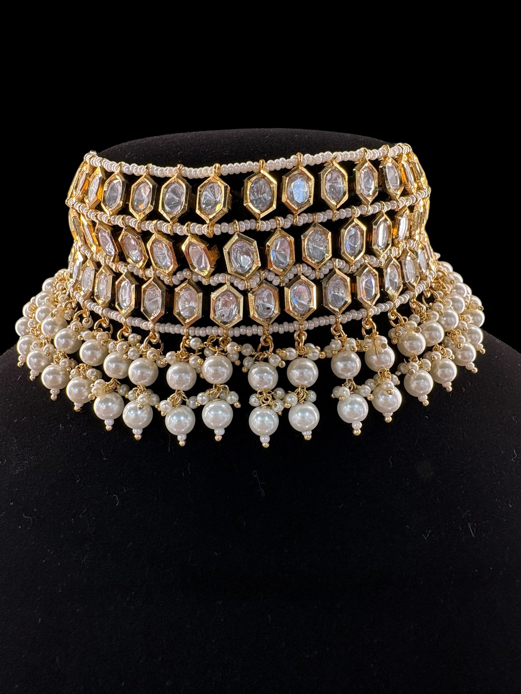 Elegant Kundan and Pearl Choker Set with Matching Earrings