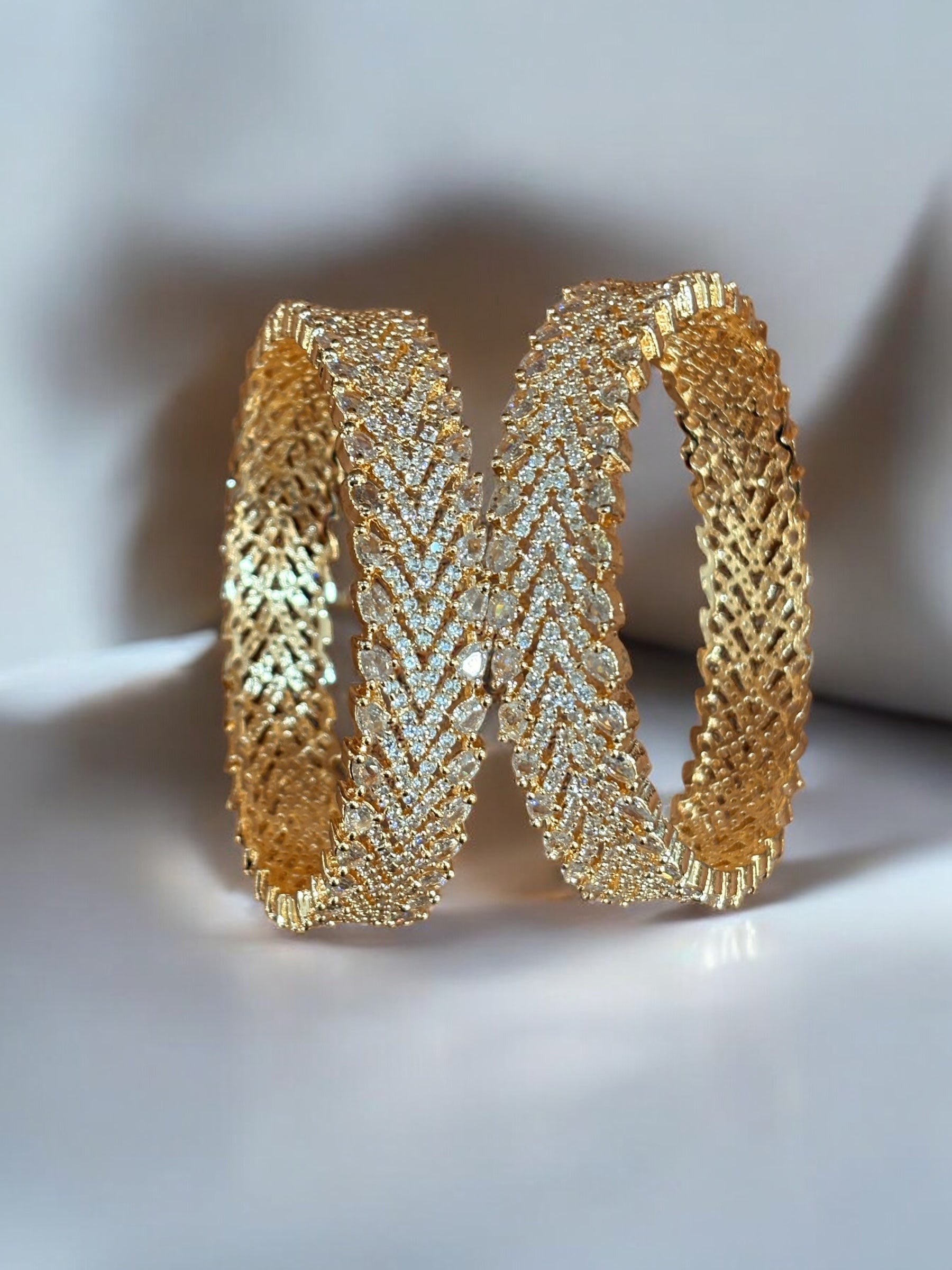 Exquisite Rose Gold-Plated Designer Bangles with Cubic Zirconia Stones