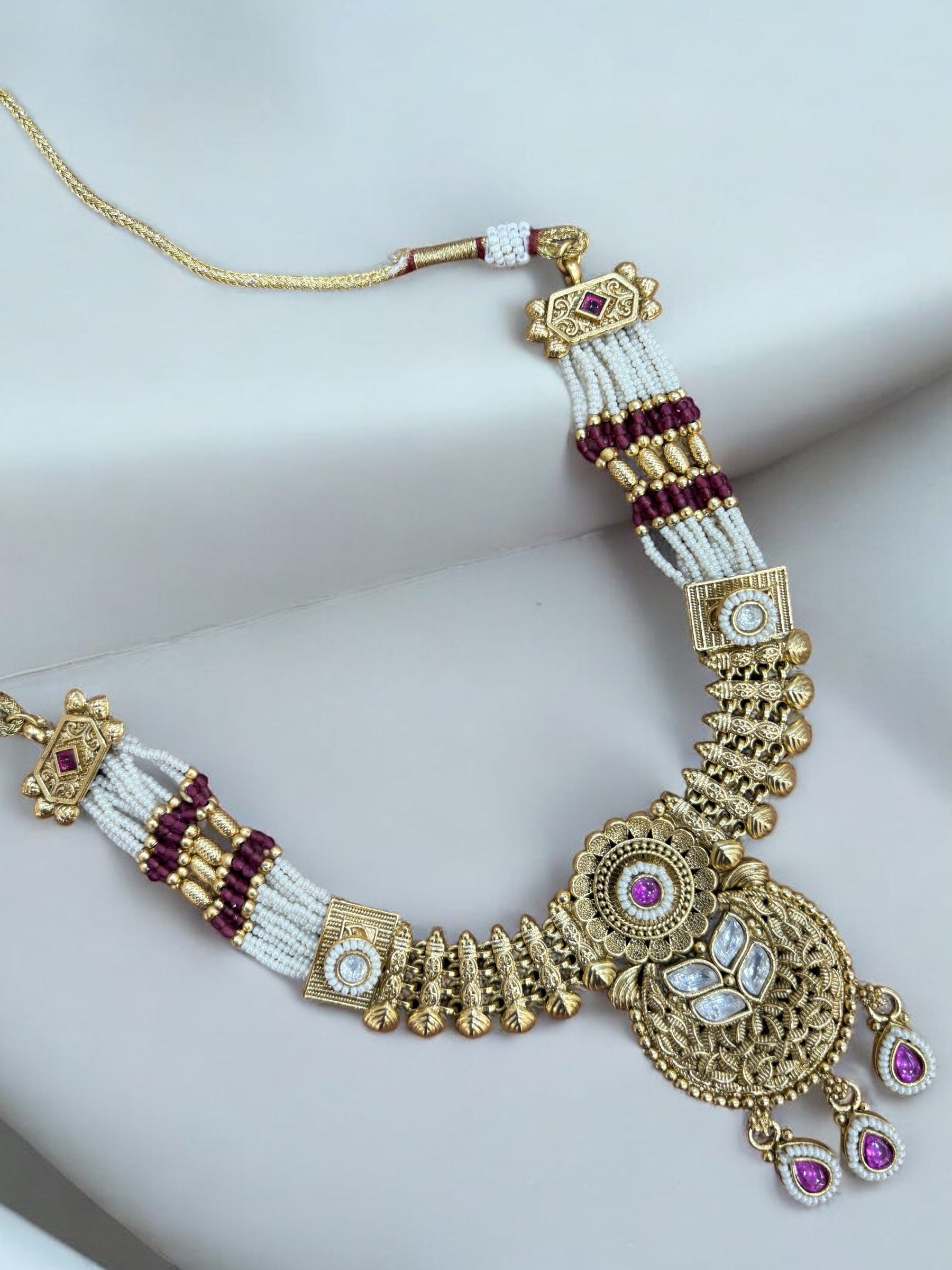 Traditional Gold-Plated Necklace Set with Kundan and Pearl Work