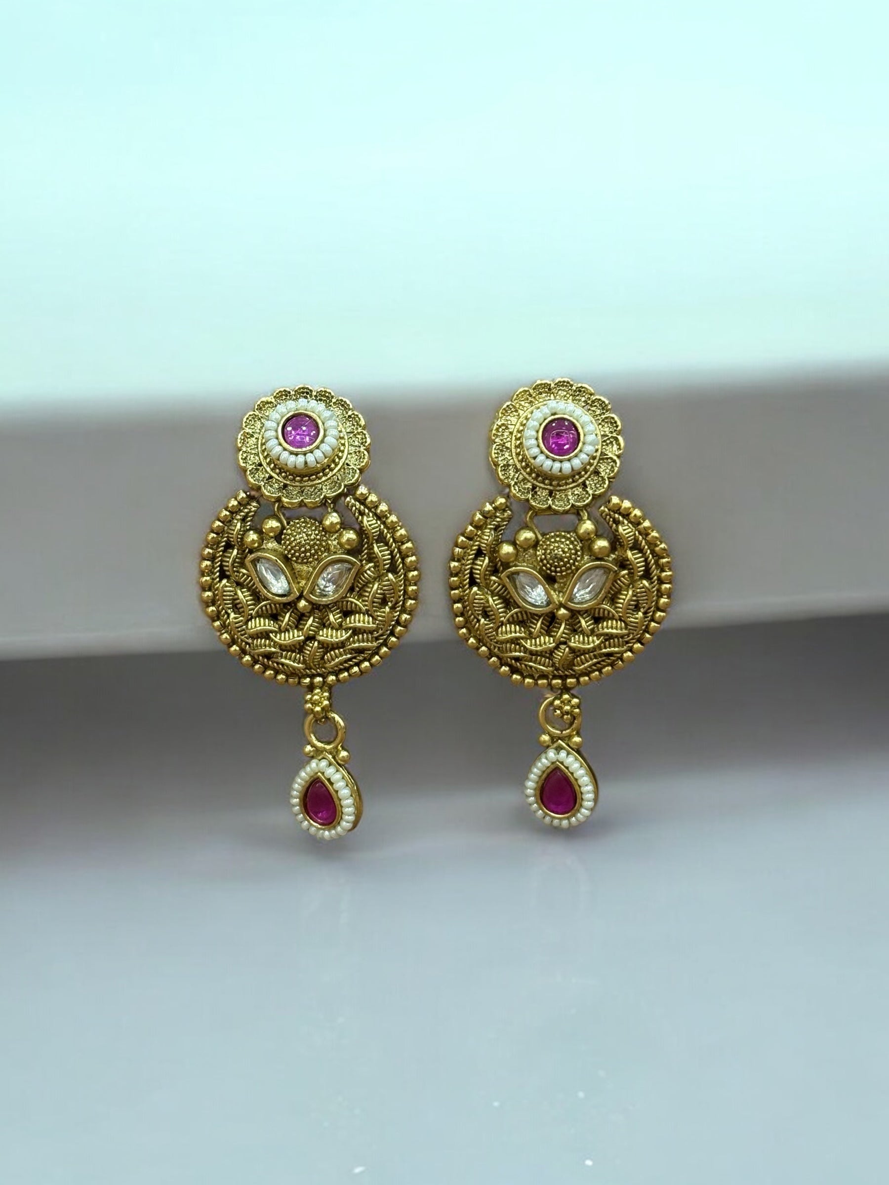 Traditional Gold-Plated Necklace Set with Kundan and Pearl Work
