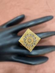 Antique-Inspired Square Statement Ring with Intricate Detailing