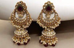 Exquisite Gold-Plated Kundan Set with Ruby and Pearl Accents