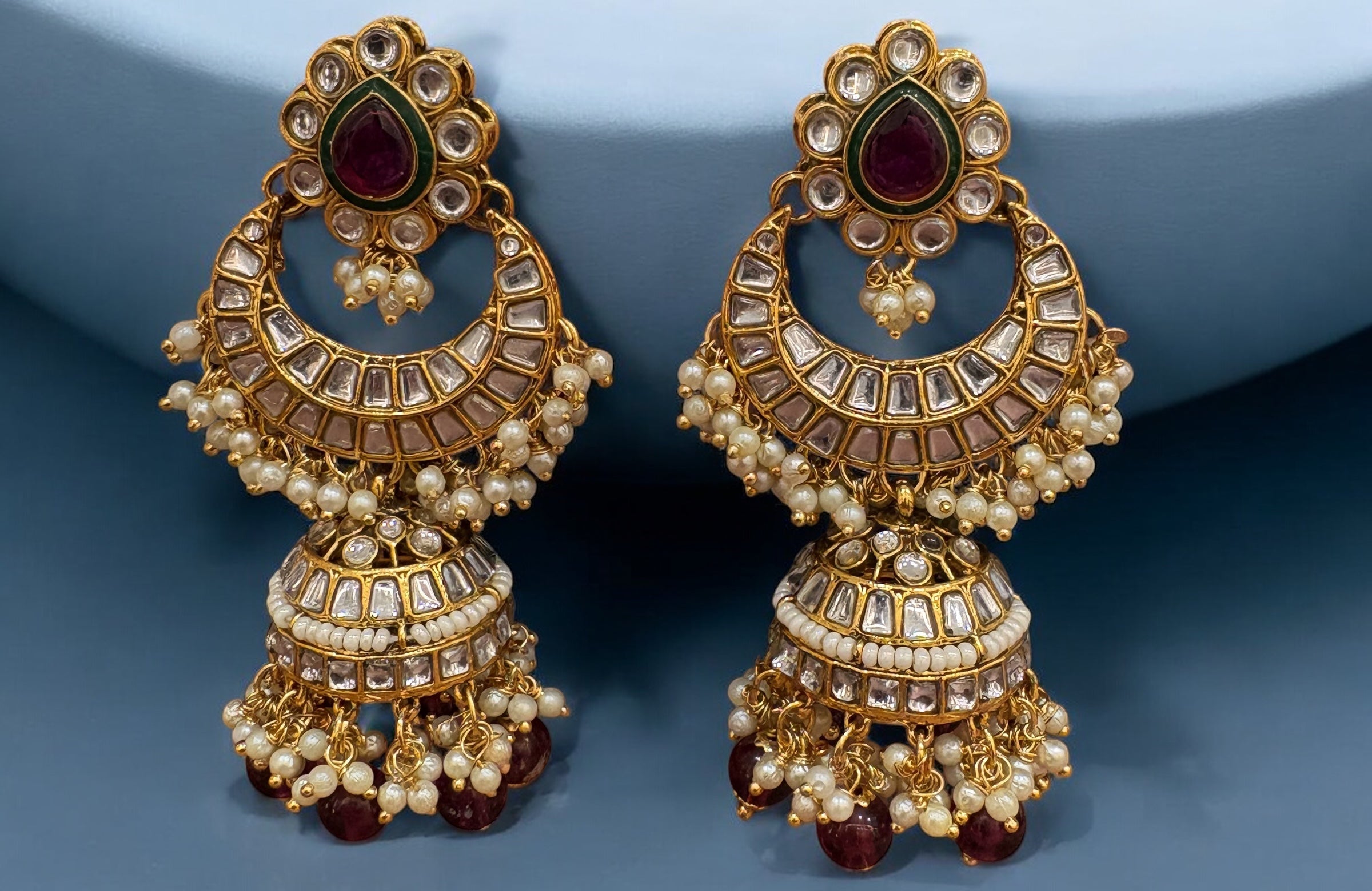 Exquisite Gold-Plated Kundan Set with Ruby and Pearl Accents