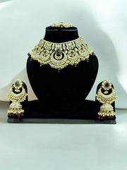 Exquisite Gold-Plated Kundan Set with Ruby and Pearl Accents