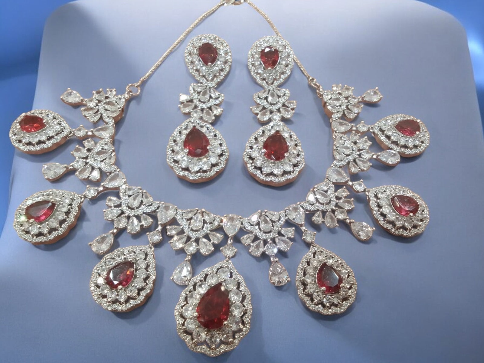 Royal Ruby Statement Necklace & Earring Set
