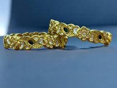 Gold-Toned Floral Bangles with Sparkling Stones