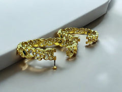 Gold-Toned Floral Bangles with Sparkling Stones
