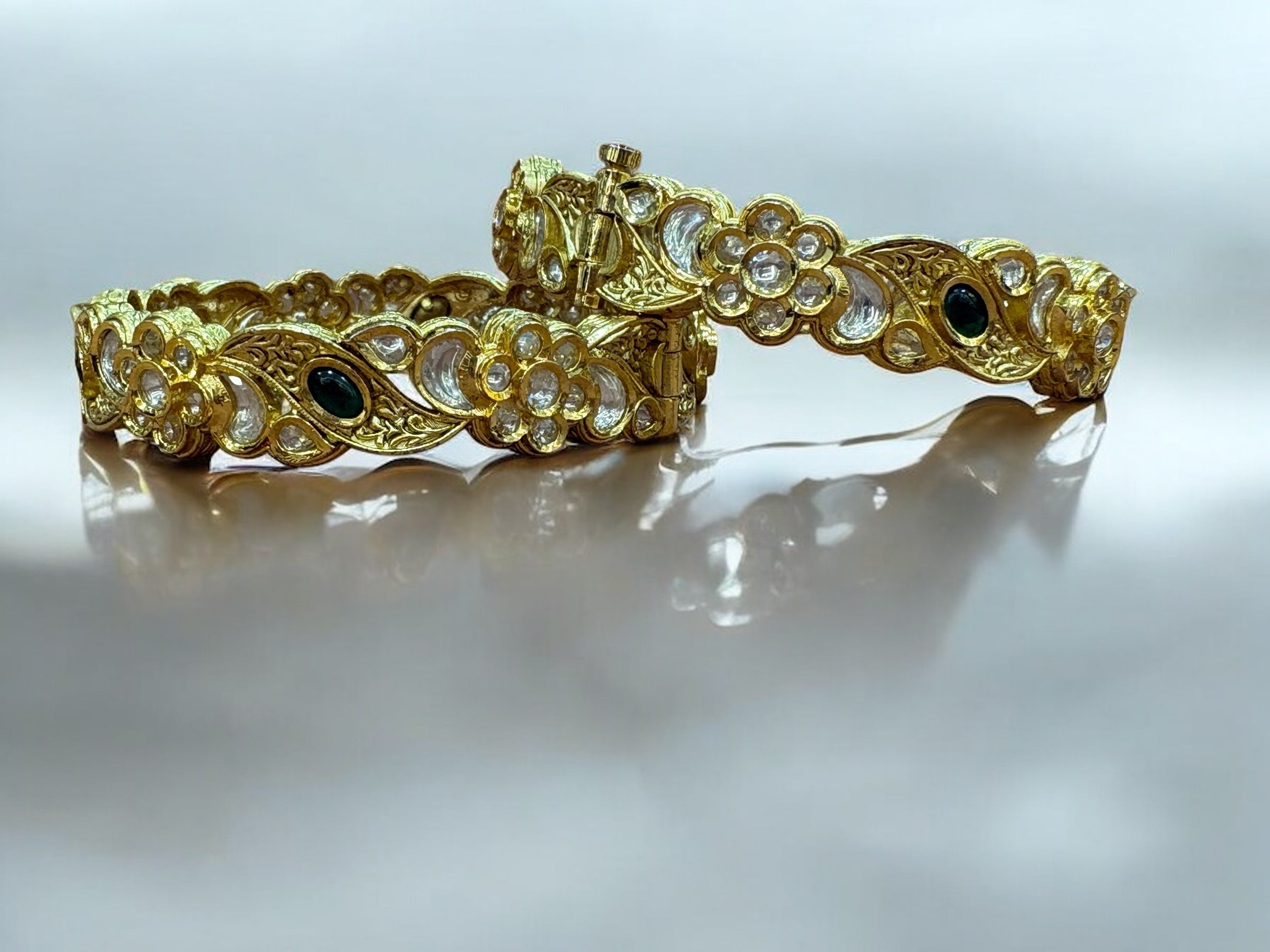 Gold-Toned Floral Bangles with Sparkling Stones