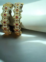 Exquisite Golden Floral Bangles with Ruby and Diamond Accents