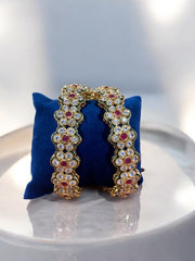 Exquisite Golden Floral Bangles with Ruby and Diamond Accents