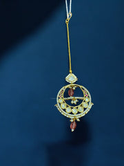 Exquisite Crescent Kundan Maang Tikka with Bead Detailing