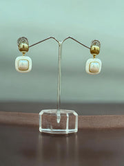 Chic Pearl & Enamel Drop Earrings – Gold & White