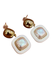 Chic Pearl & Enamel Drop Earrings – Gold & White