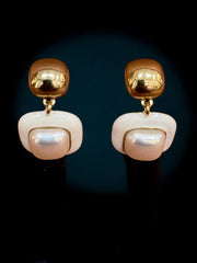 Chic Pearl & Enamel Drop Earrings – Gold & White