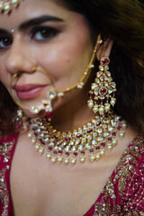 Royal Ruby Kundan Set with Matching Earrings and Maang Teeka